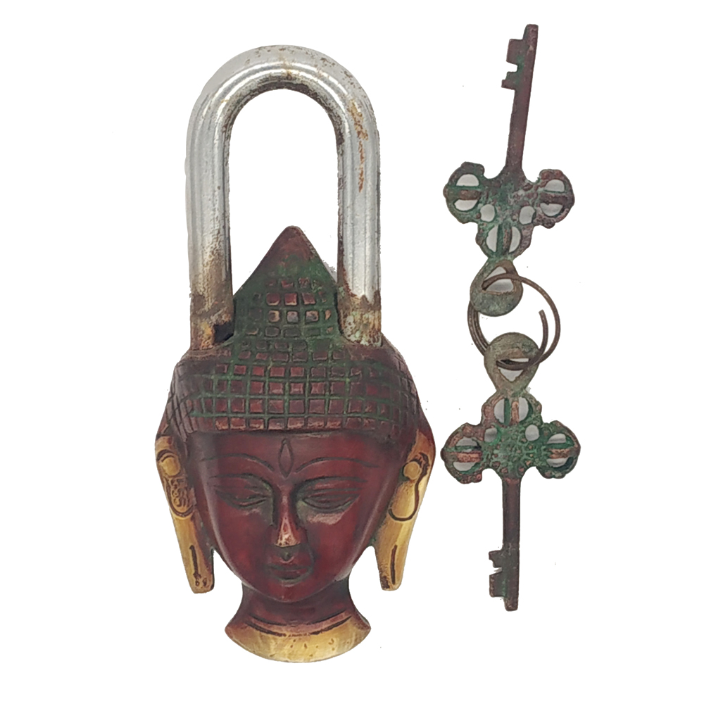 Brass Door Lock Antique Finish Buddha Head