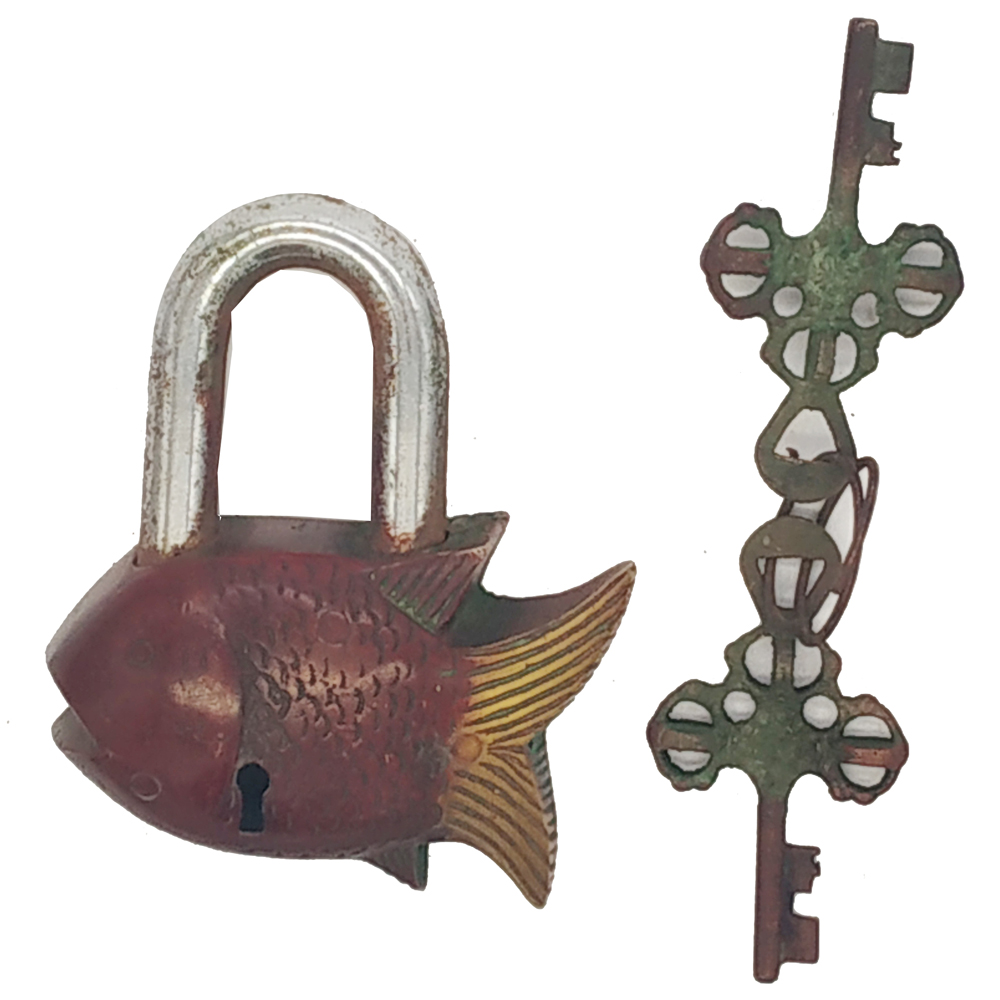 Brass Door Lock Antique Finish Fish