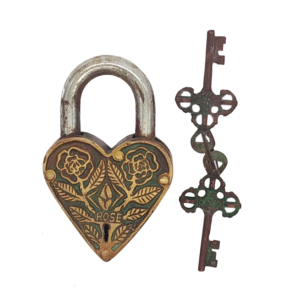 Brass Door Lock Antique Finish Heart