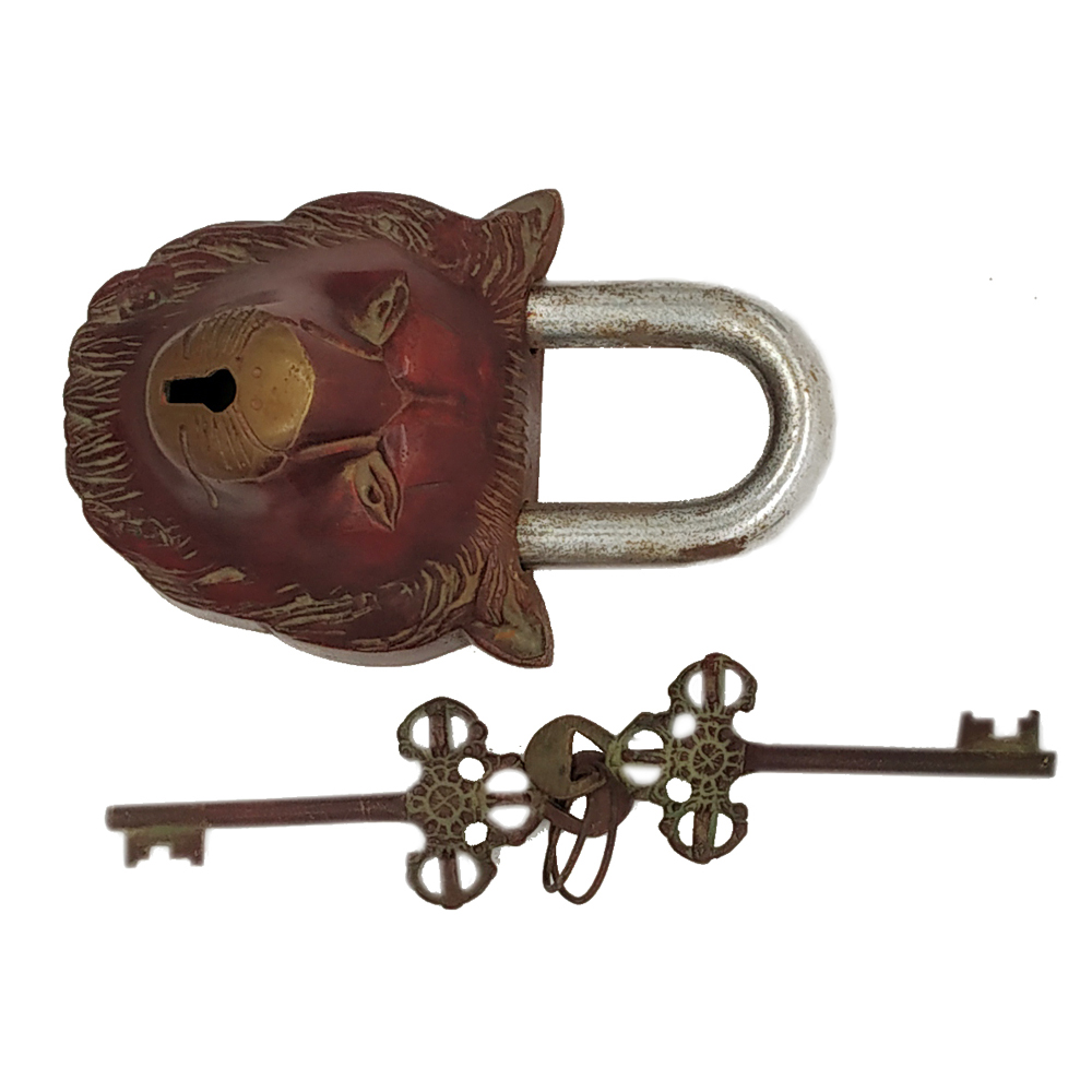 Brass Door Lock Antique Finish Lion