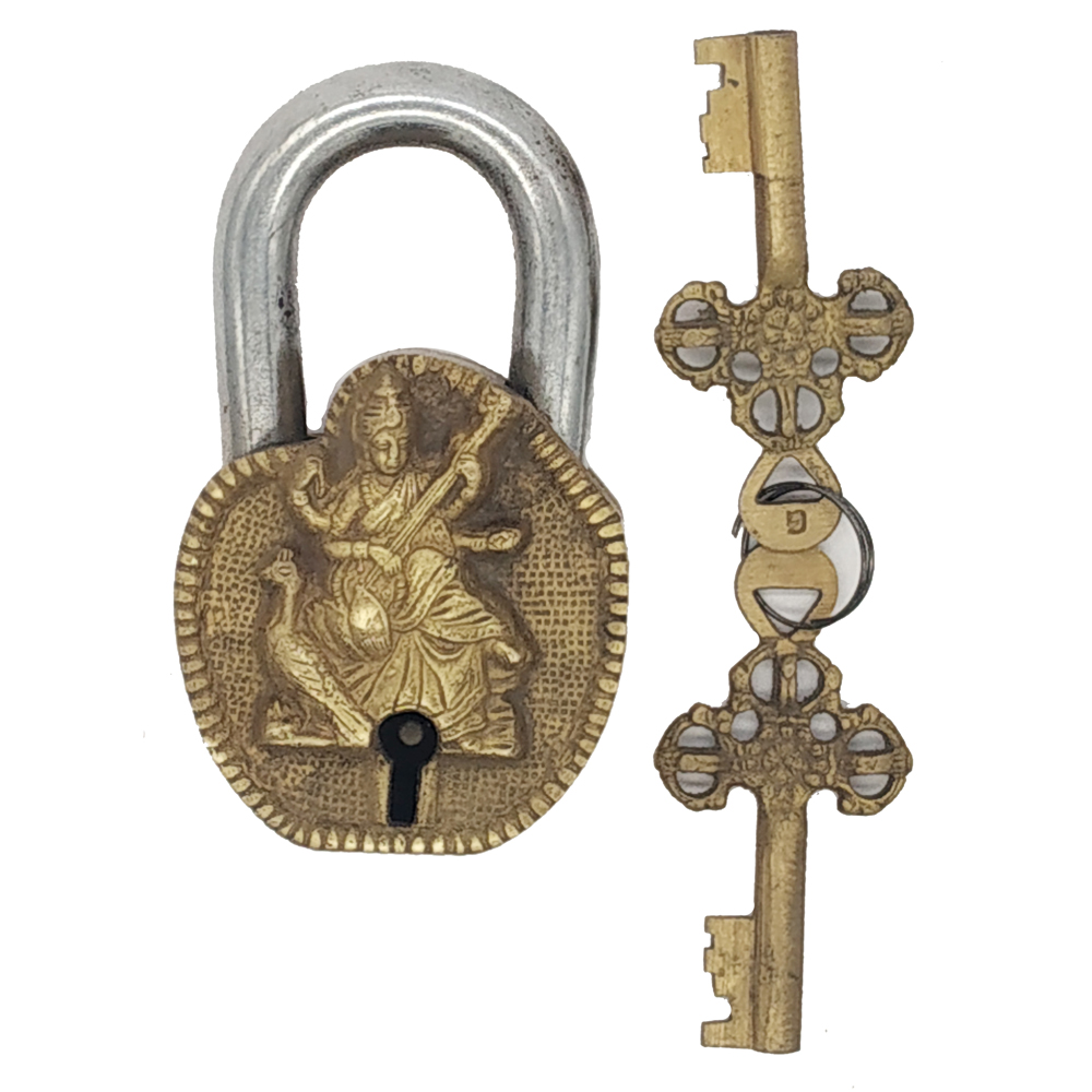 Brass Door Lock Antique Finish Saraswati