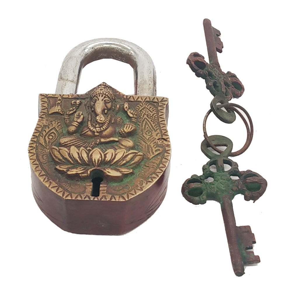 Brass Door Lock Antique Finish Ganesh