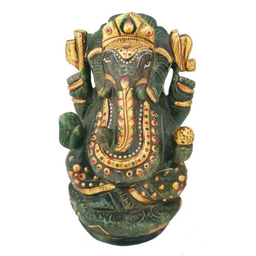 Aventurine Dark Jade Stone Ganesh Painted