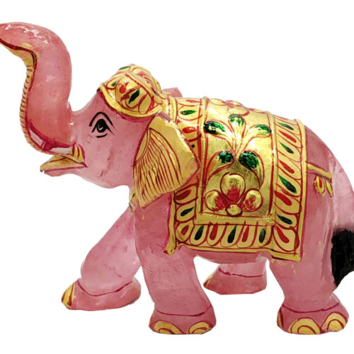 Rose Quartz Stone Elephant With Gold Painted