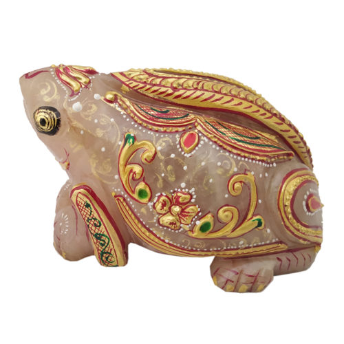 Rose quartz Stone Frog Painted Statue