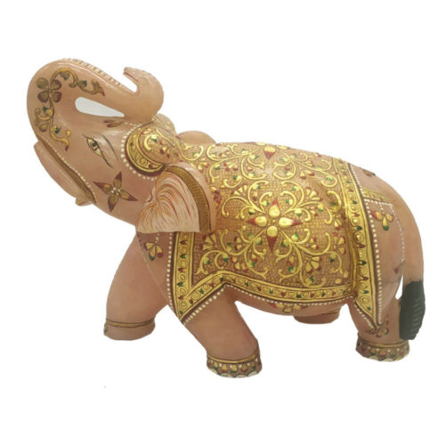 Rose quartz  Elephant With Gold Painted
