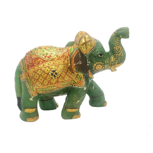 Aventurine Jade Stone Elephant With Gold Painted