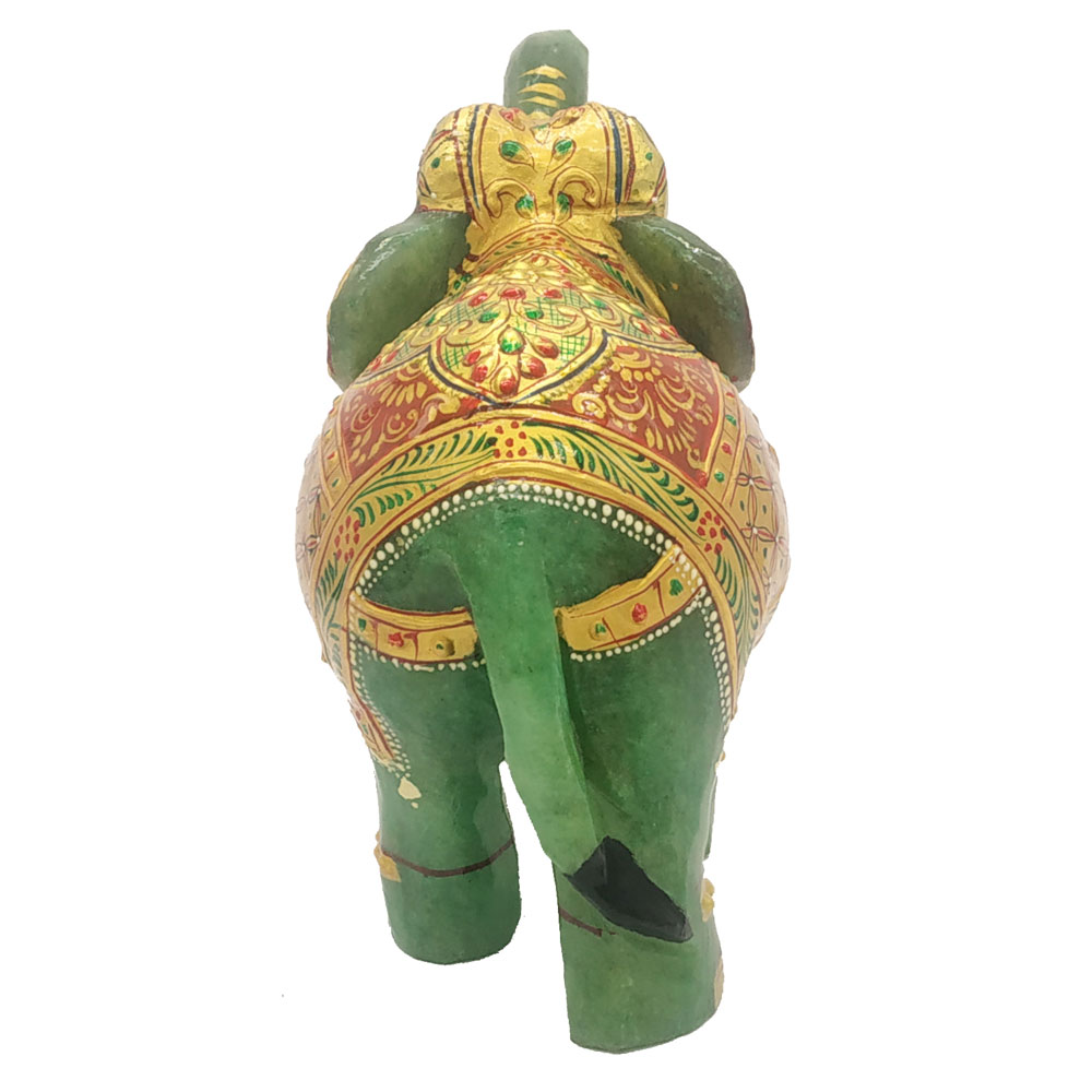 Aventurine Jade Stone Elephant With Gold Painted