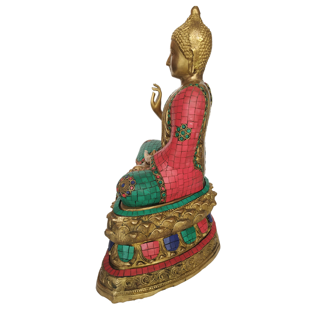 Brass Buddha Sitting Medicine Buddha Statue with Stone Work
