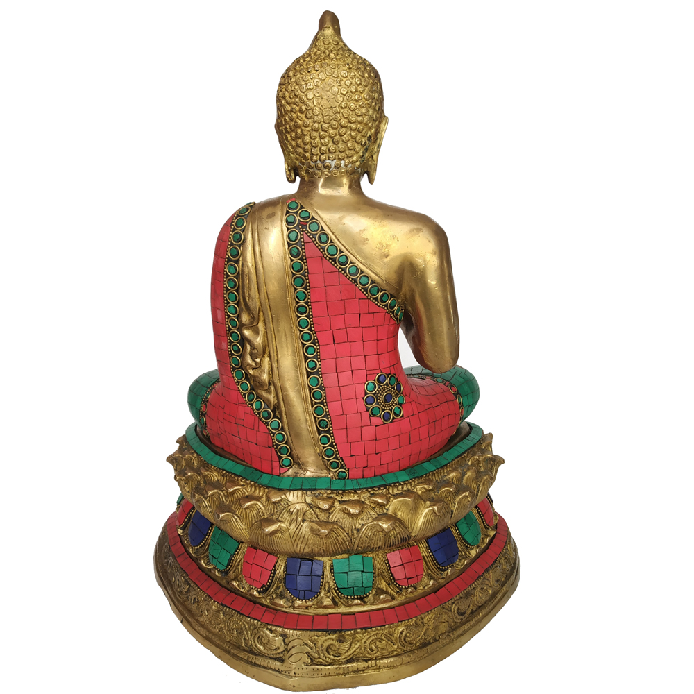 Brass Buddha Sitting Medicine Buddha Statue with Stone Work