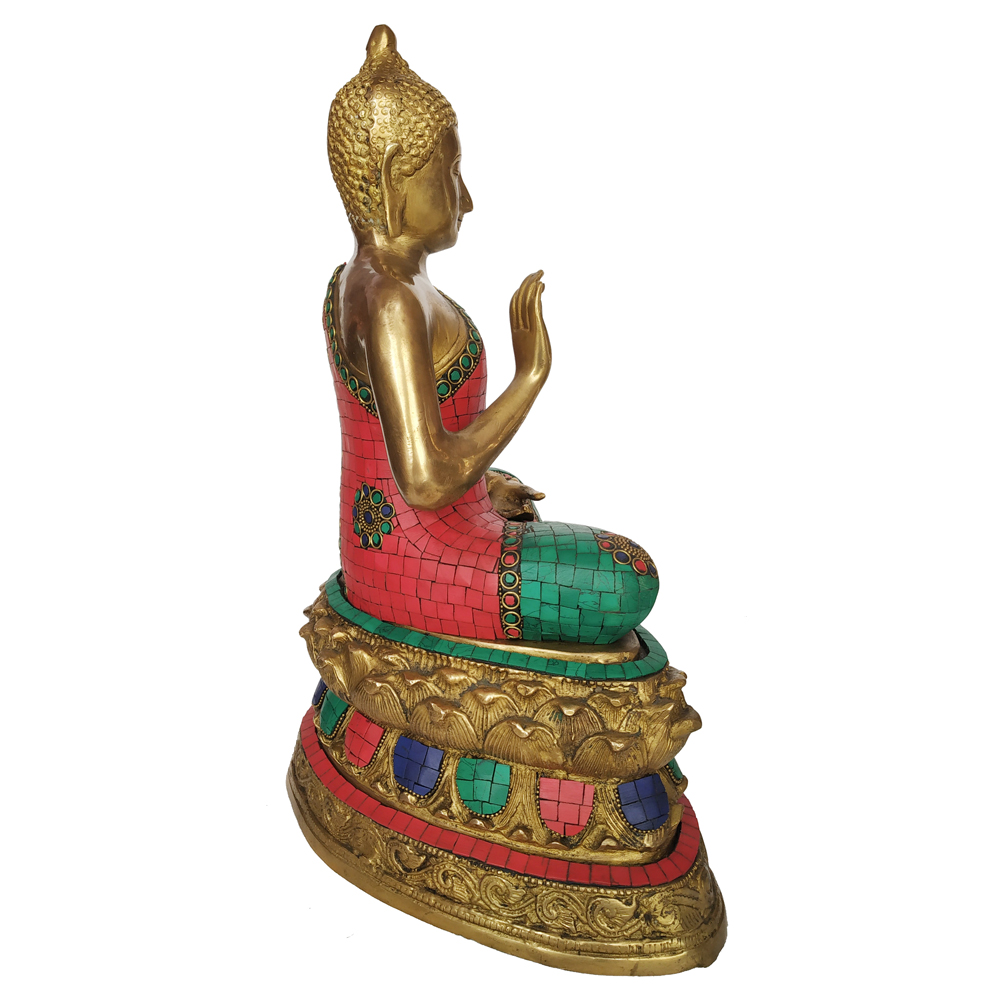 Brass Buddha Sitting Medicine Buddha Statue with Stone Work