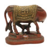 Brass Cow with Calf Feeding Hindu Nandi Cow Statue