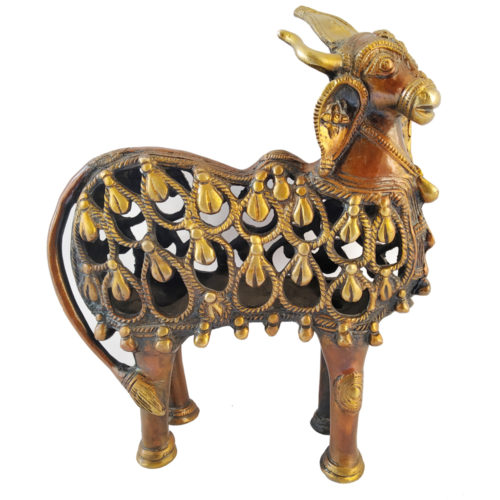 Brass Cow Khamdhenu Hindu Nandi Cow Statue