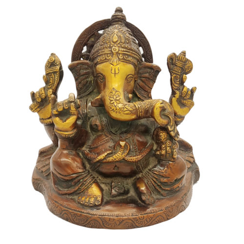 Brass Ganesha statue Hand Painted Antique Finished