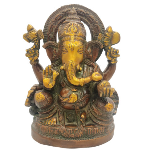 Brass Ganesha statue Hand Painted Antique Finished
