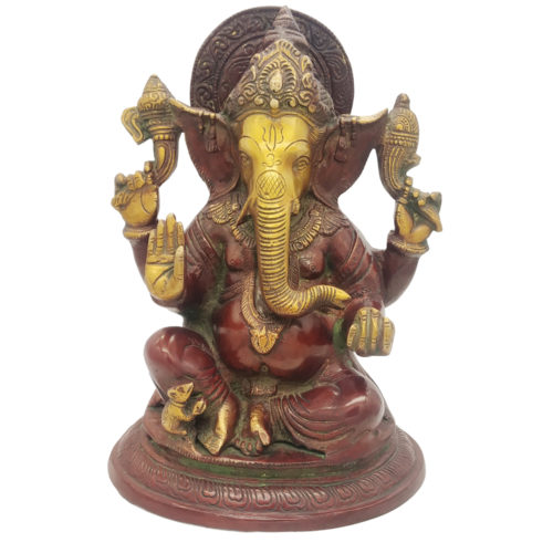 Brass Ganesha statue Hand Painted Antique Finished