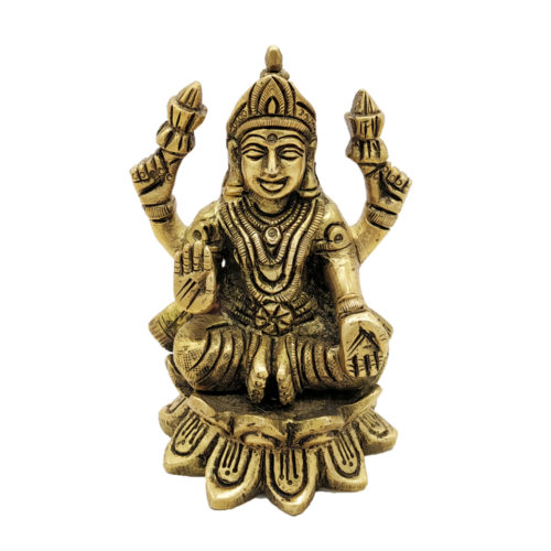 Brass Lakshmi Statue Goddess Idol Wealth Prosperity Hindu Religious
