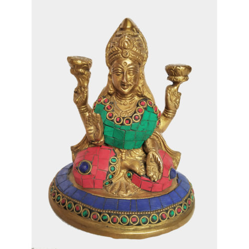 Brass Lakshmi Statue Goddess With Stone Work
