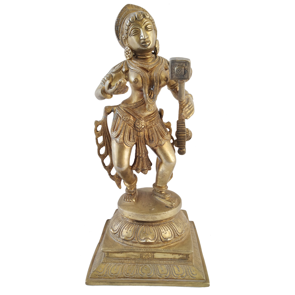 Brass Saraswati  Statue Goddess Idol Wealth Prosperity Hindu Religious