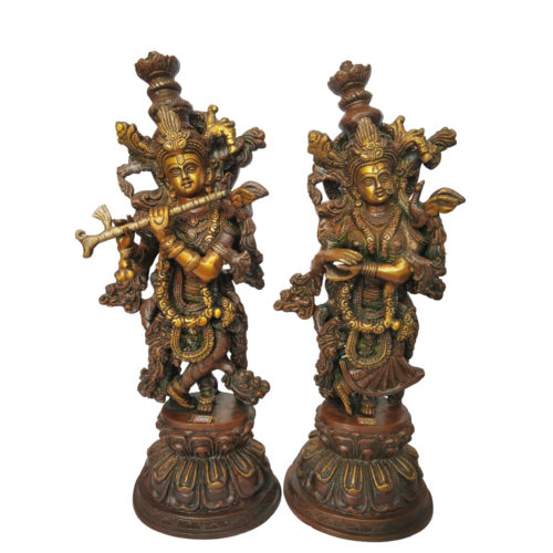 Brass Radha Krishna Statue Love Couple Hindu Religious