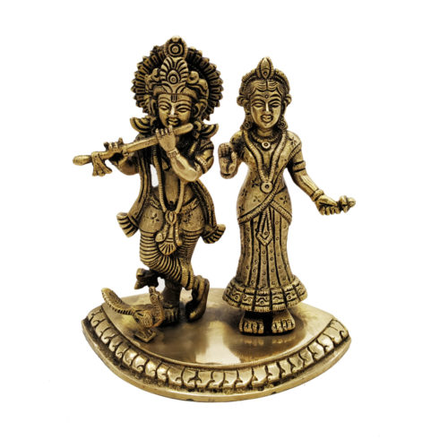 Brass Radha Krishna Statue Love Couple Hindu Religious