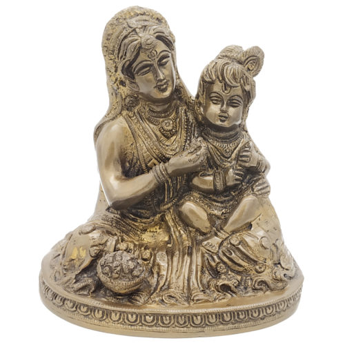 Brass Baby Krishna With Mother Yashoda Statue Bal Gopal Hindu Religious