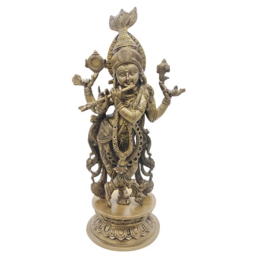 Brass Krishna Statue Hindu Religious
