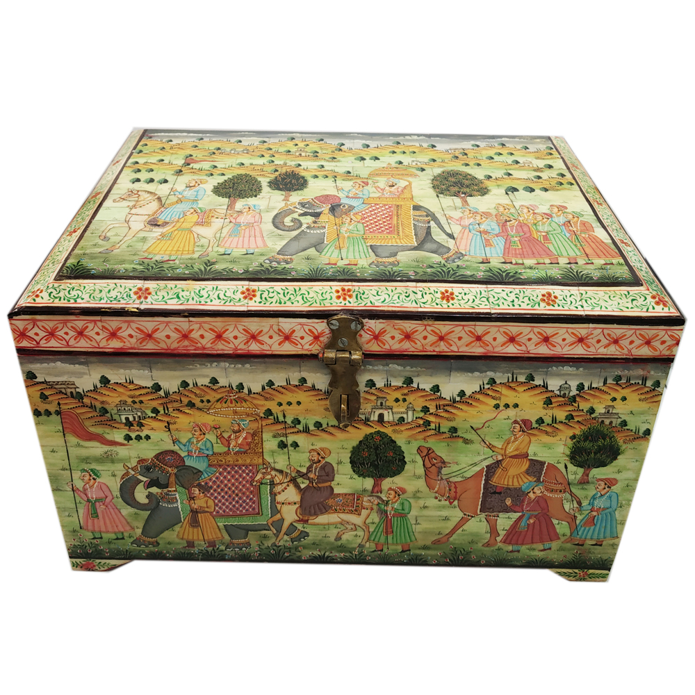 Bone Jewelry Box Indian procession Figure Painting