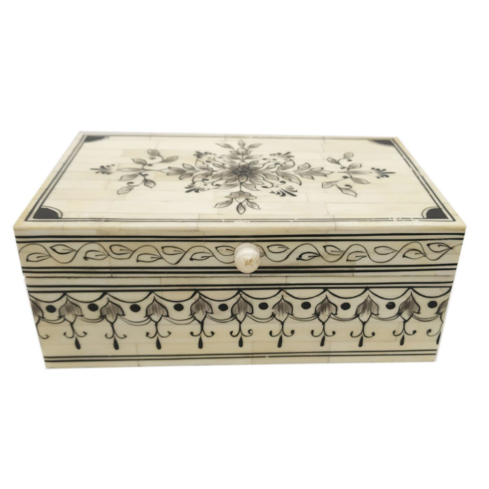 Bone Jewelry Box Coverd by Floral Painting