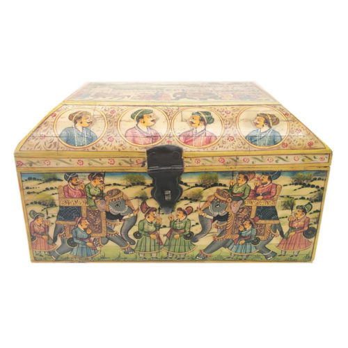 Bone Jewelry Box Indian procession Figure Painting