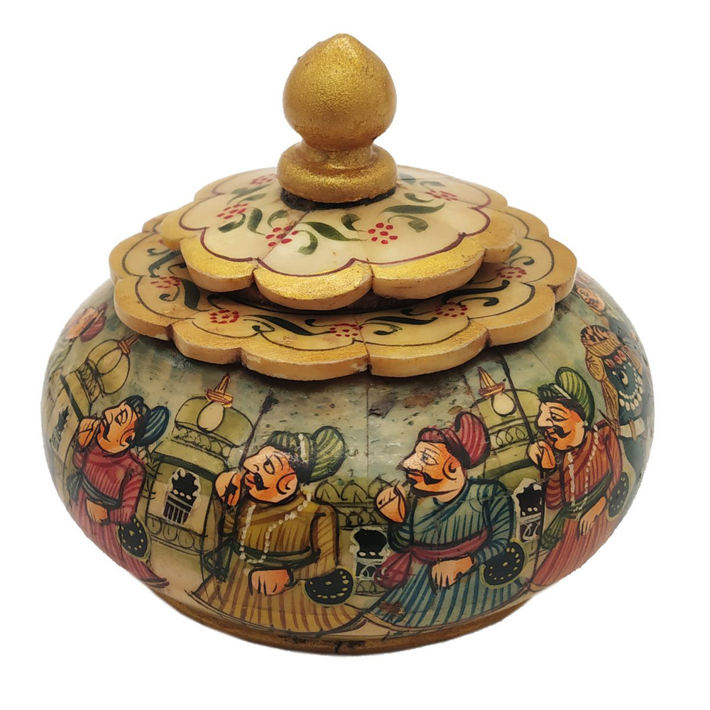 Bone Jewelry Box Tachriya Indian procession Figure Painting