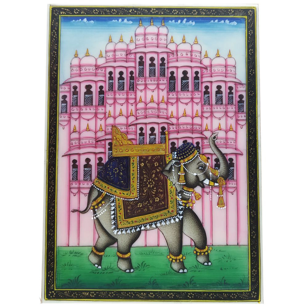 Painting Elephant Handmade Miniature Artwork water color resin tile 3.5X2.5