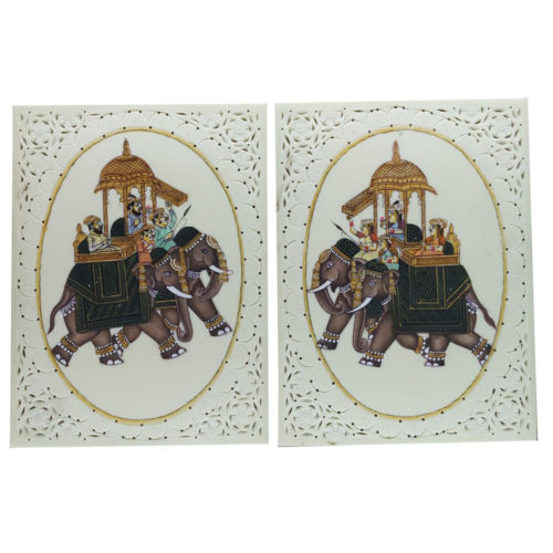 Painting Elephant sitting on King Pair Handmade Miniature Artwork water color resin tile 4X3