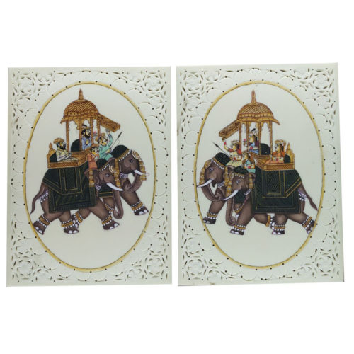 Painting Elephant sitting on King Pair Handmade Miniature Artwork water color resin tile 4X3