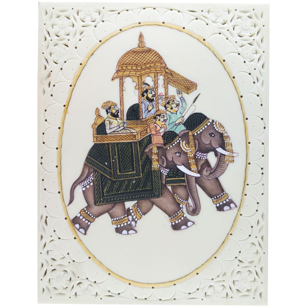 Painting Elephant sitting on King Pair Handmade Miniature Artwork water color resin tile 4X3