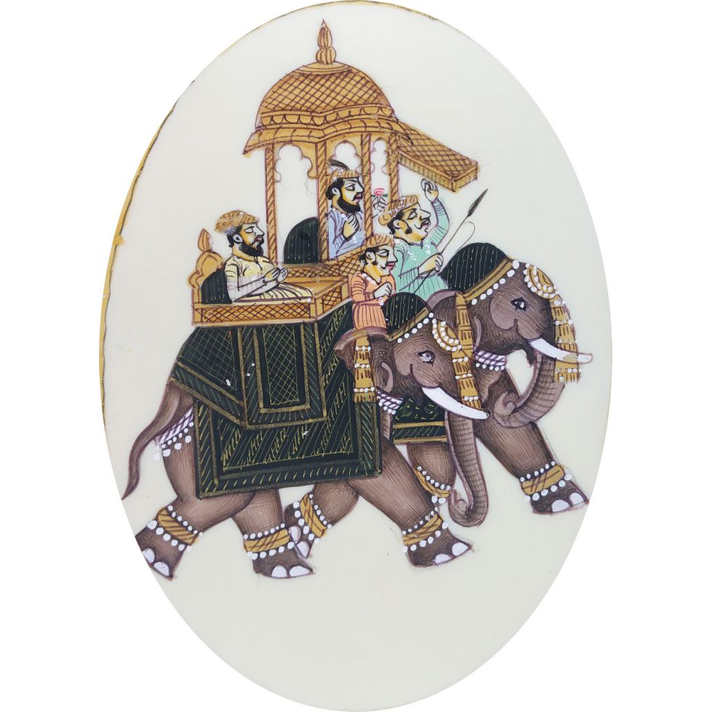 Painting Elephant sitting on King Pair Handmade Miniature Artwork water color resin tile 4X3