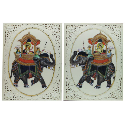Painting Elephant sitting on Queen Pair Handmade Miniature Artwork water color resin tile 4X3