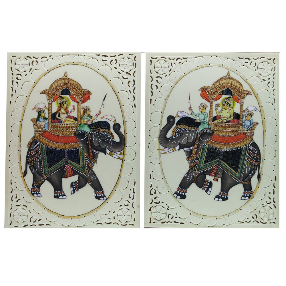 Painting Elephant sitting on Queen Pair Handmade Miniature Artwork water color resin tile 4X3
