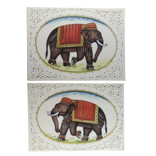 Painting Elephant Pair Handmade Miniature Artwork water color resin tile 4X3