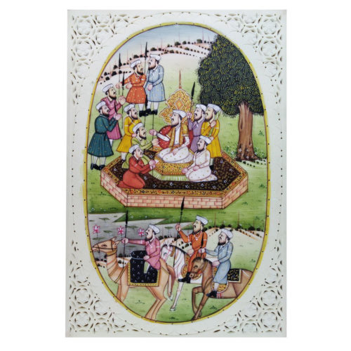 Painting Mughal Court Handmade Miniature Artwork water color resin tile 6X4