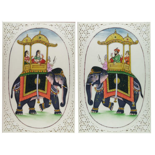 Painting Elephant Pair Handmade Miniature Artwork water color resin tile 6X4