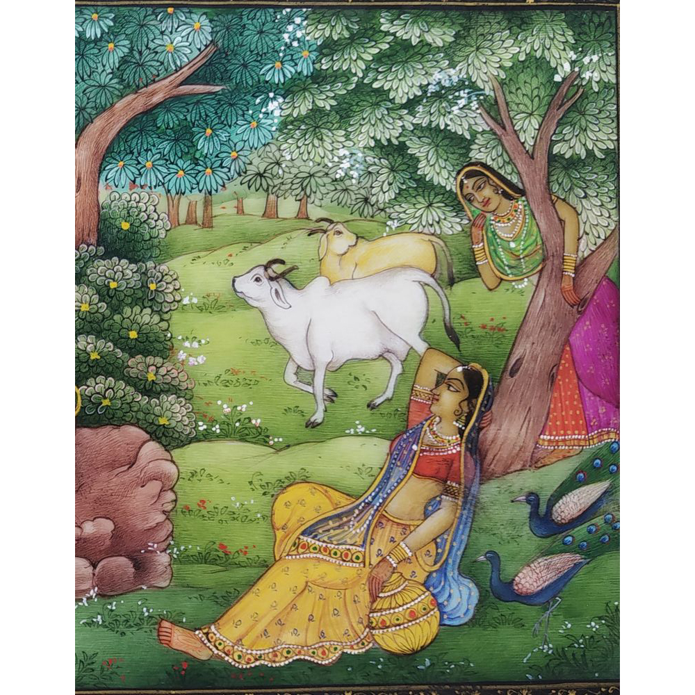 Painting Radha Krishna Handmade Miniature Artwork water color resin tile 4X8