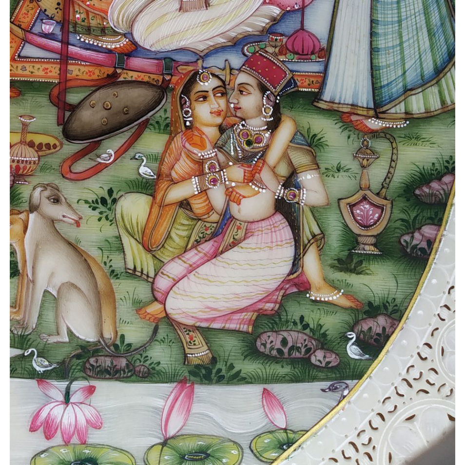Painting Shajahan Mumtaj in Jungle Court Handmade Miniature Artwork water color resin tile 12X9