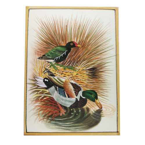 Painting Handmade Silk Febric Duck Bird Miniature Artwork Water color 7 X 5