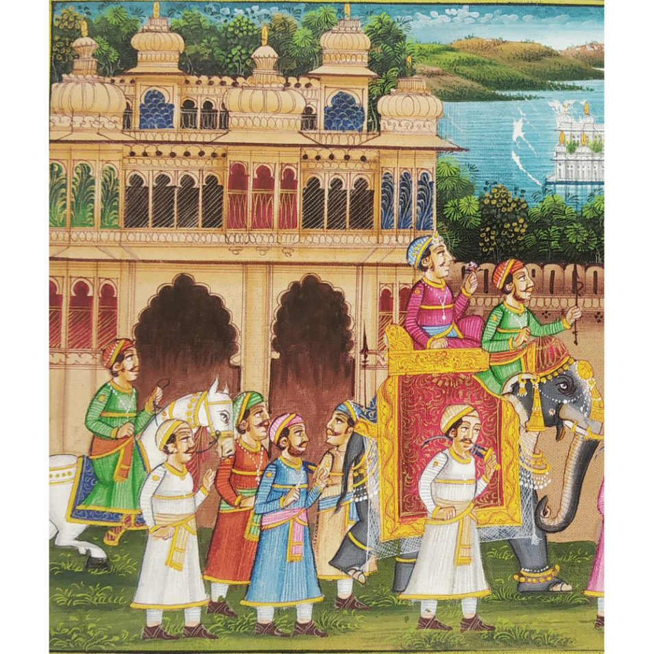 Painting Handmade Silk Febric Procession Miniature Artwork Water color 3.5 X 5