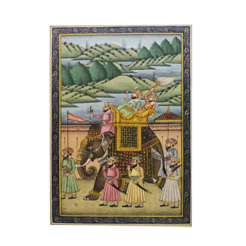 Painting Handmade Silk Febric Procession Miniature Artwork Water color 3.5 X 5