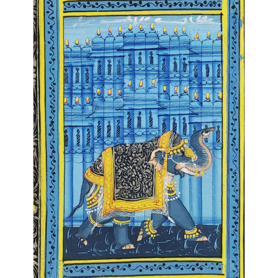 Painting Handmade Silk Febric Horse Elephant Camel Miniature Artwork Water color 11 X 3.5