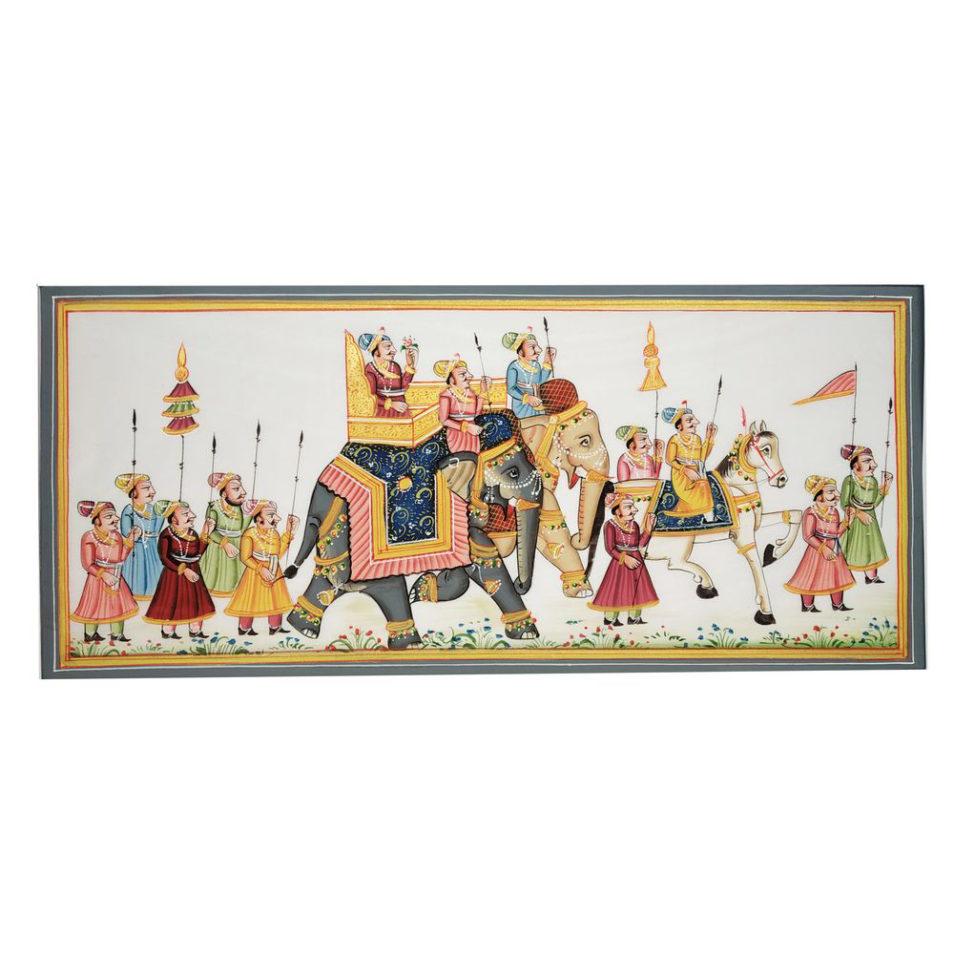 Painting Handmade Silk Febric Procession Miniature Artwork Water color 12 X 5