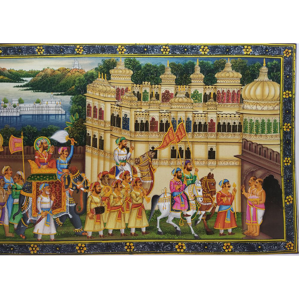 Painting Handmade Silk Febric Procession Miniature Artwork Water color 6 X 14